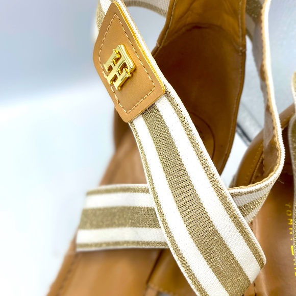 Tommy Hilfiger Theia Gold/White Chunky Straw Espadrille Wedge Sandals NWT Size10 - Picture 10 of 14